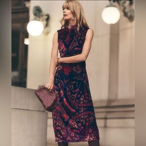 Ann Taylor Paisley Velvet Sleeveless Midi Dress in Deep Purple - New With Tags